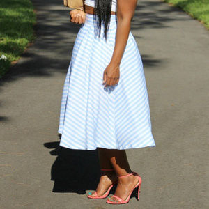 JOA Los Angeles Stripped Midi Skirt